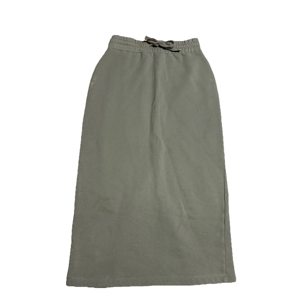 Zara Fleece Drawstring Midi Skirt Womens Medium Green Sweat Pencil Back Slit